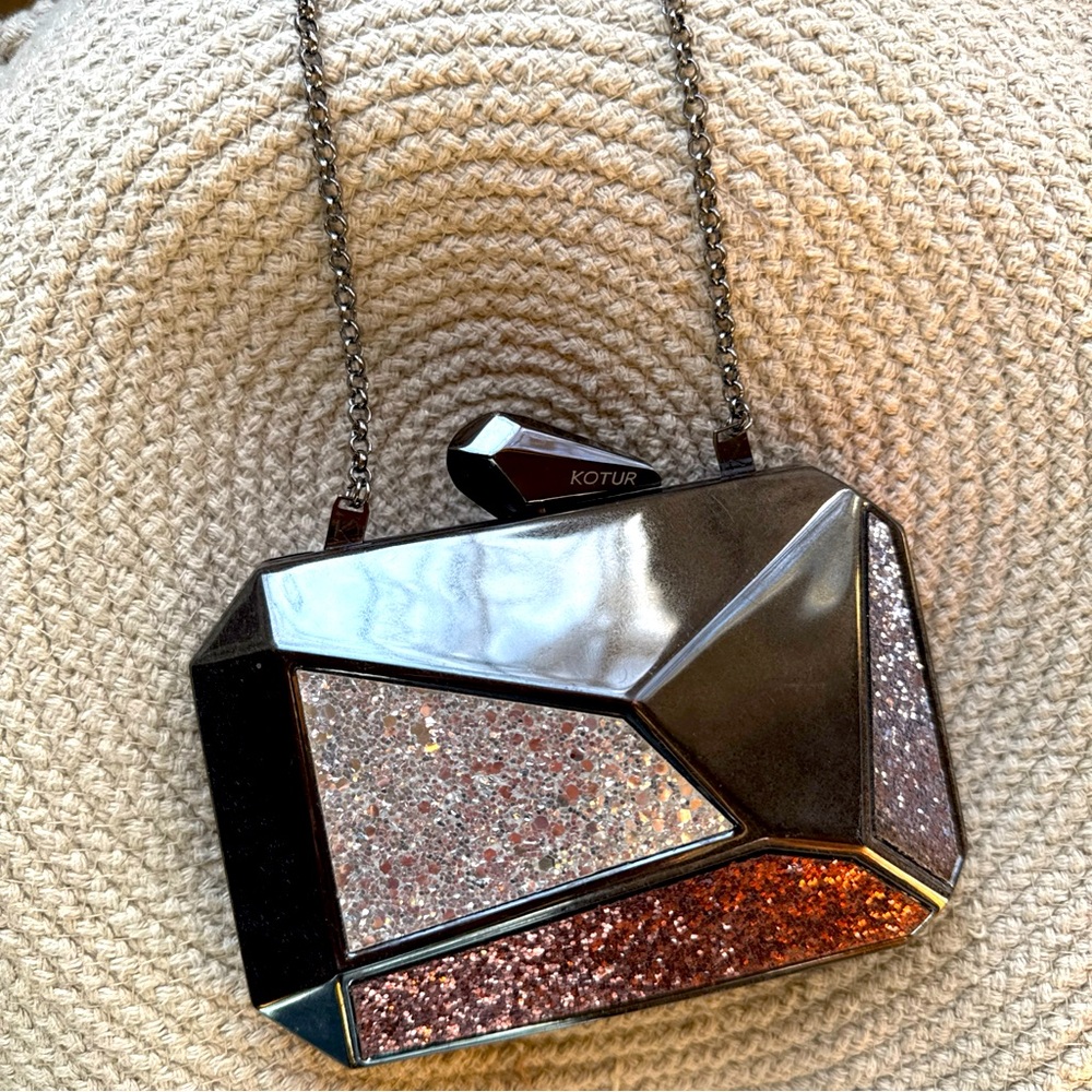 KOTUR Multi-Color Glitter Evening Acrylic Clutch Chain Link Purse Rare!